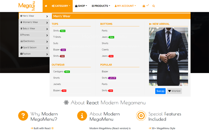 Modern Megamenu - React Responsive Mega Menu