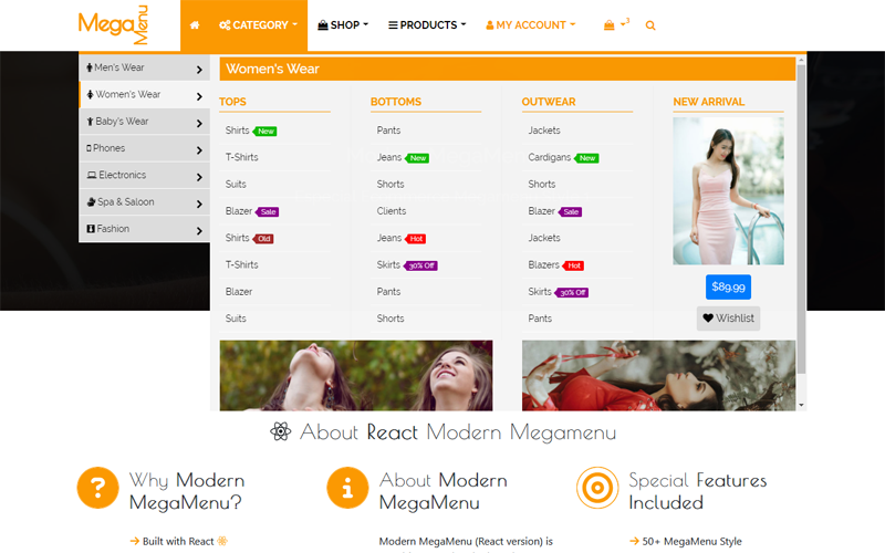 Modern Megamenu - React Responsive Mega Menu