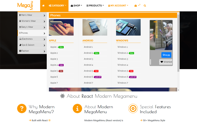 Modern Megamenu - React Responsive Mega Menu
