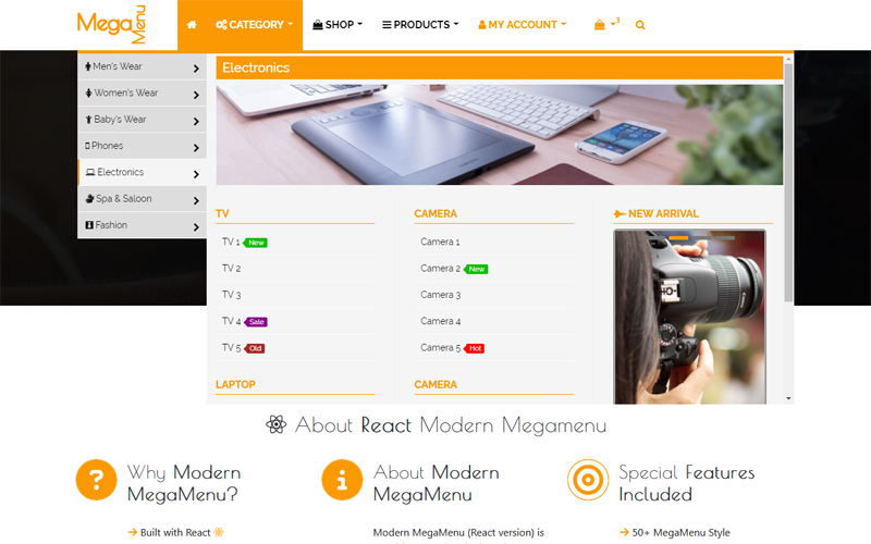 Modern Megamenu - React Responsive Mega Menu